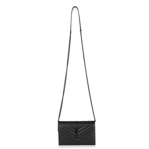 Saint Laurent Black Grain De Poudre Envelope Chain Wallet - Picture 4 of 8
